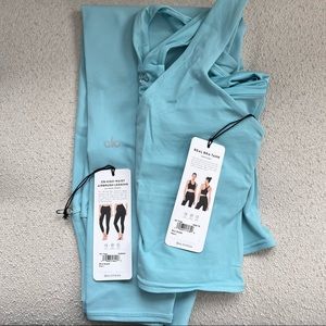 ALO Yoga NWT SET 7/8 High Waist Airbrush Legging + Real Bra Tank BLUE QUARTZ
